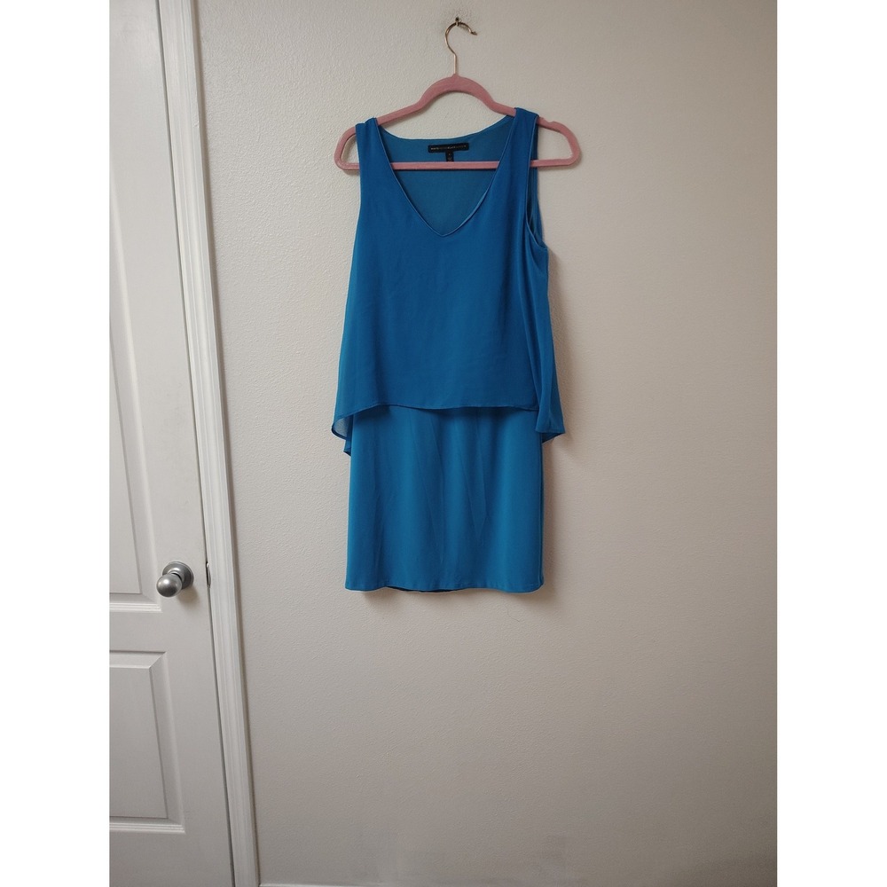 White House Black Market Blue Popover Layered V-Neck Sleeveless‎ Shift Dress S